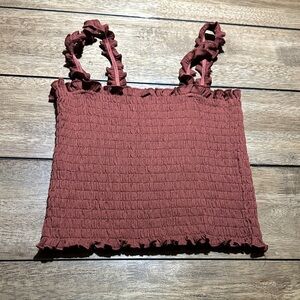 Ruffle-Trim Smocked Crop Top